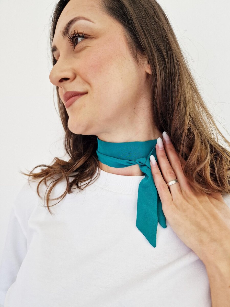 Handmade Skinny Silk Scarf in Jade