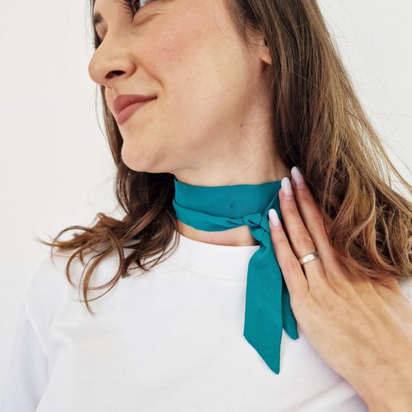 Handmade Skinny Silk Scarf in Jade