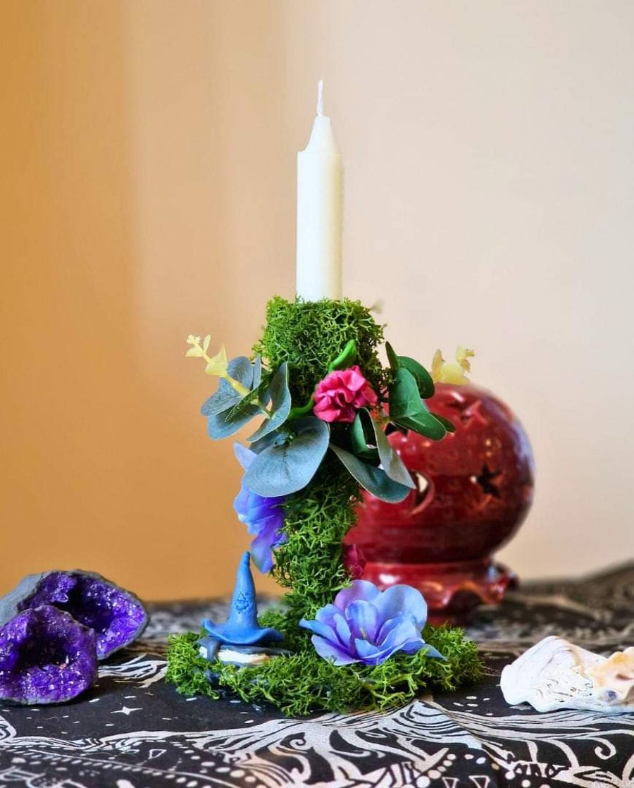 Enchanted Toadstool & Broom Candle Stick Holder