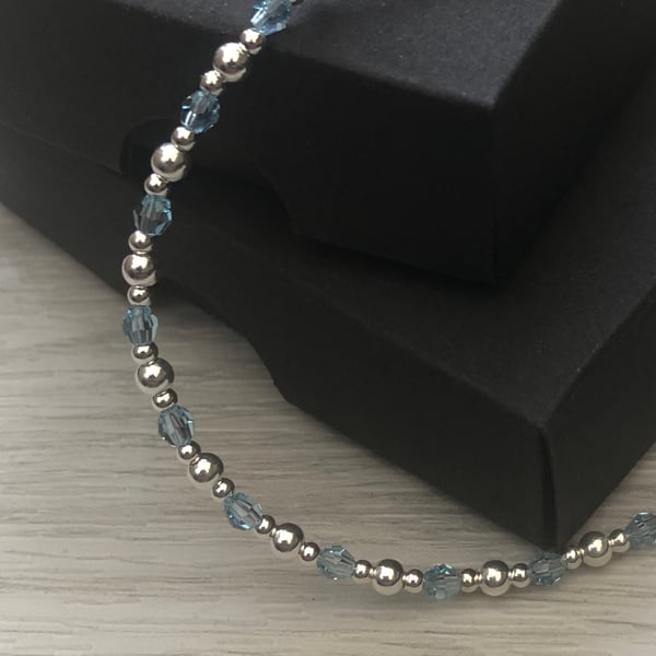 Aquamarine Swarovski Crystal & sterling silver bracelet 