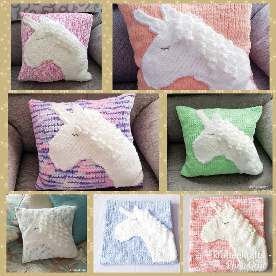 Unicorn Hand knitted Cushion Covers Folksy