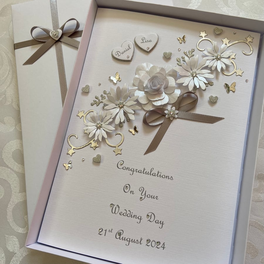 Personalised Wedding Card Gift Boxed Son Daughter Anniversary Engagement 