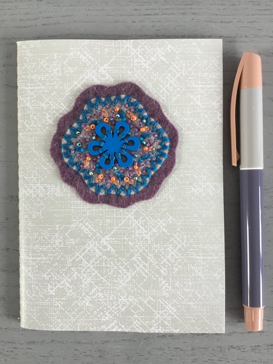 Hand Embroidered Flower Notebook with Pen 