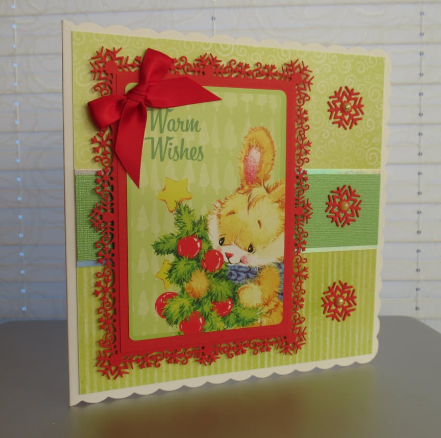Cute Rabbit - Warm Wishes - 20cm square card