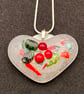 Handmade Opaline Fused Glass Heart-shaped Pendant Necklace with Holly  - Image 1
