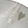 Spiral Christmas Tree Sterling Silver Dangle Drop Earrings Swarovski Crystal