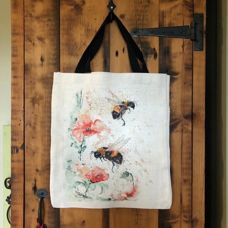 Poppy Bees Tote Bag, Wildlife Art Print Bag, Choice of 2 Heavy Duty Thick Qualit