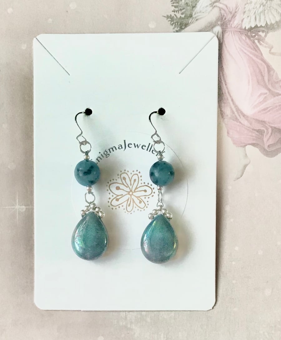 Sterling Silver & Frosted Agate Earrings
