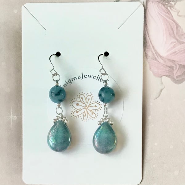 Sterling Silver & Frosted Agate Earrings