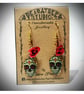 Red Cross Sugar Skull Earrings with Red Metal Roses  - Image 2
