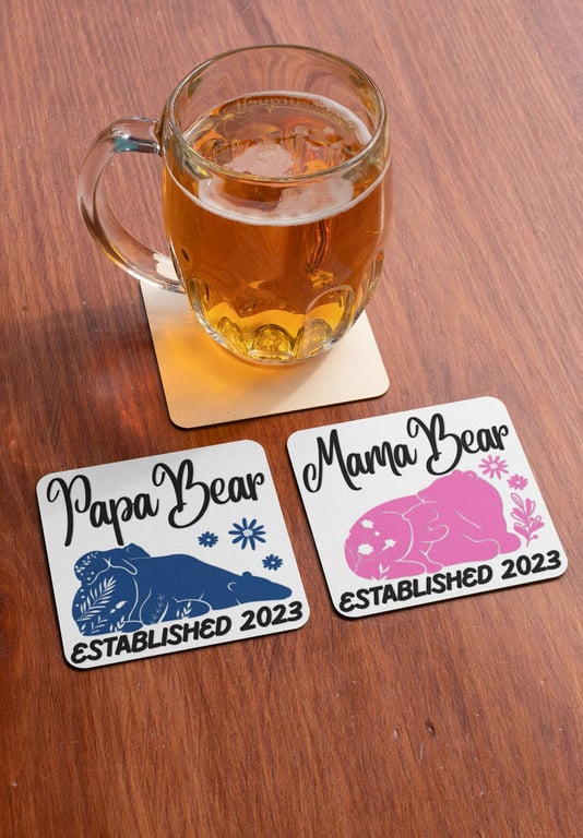 Mama Bear & Papa Bear Personalised Coaster Set - Joint Gift New Parents