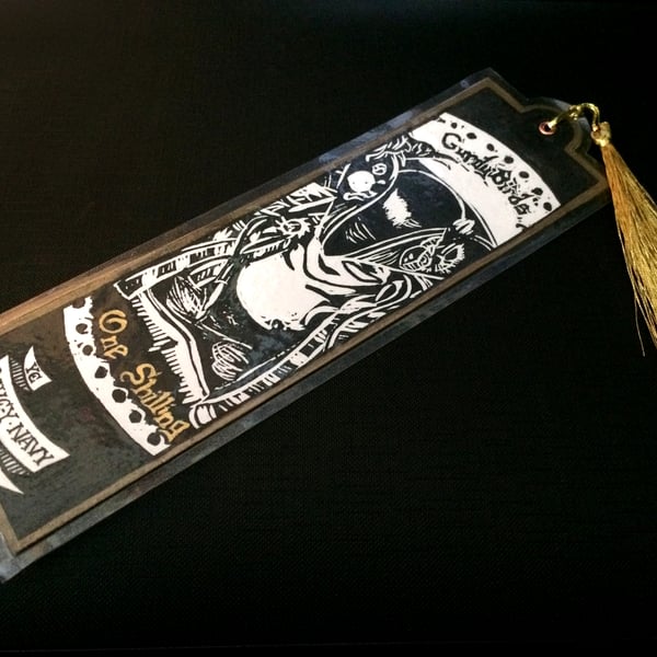 GurdyBird Shilling Linocut Linoprint Bookmark - Steampunk - Pirate 