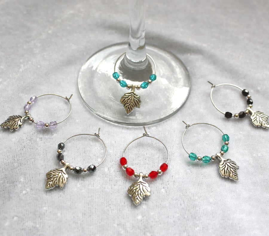 Wine Glass Charms with Tibetan Style Leaf 07
