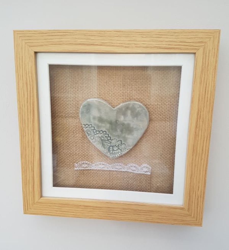 Dappled Lace Ceramic Heart in Frame