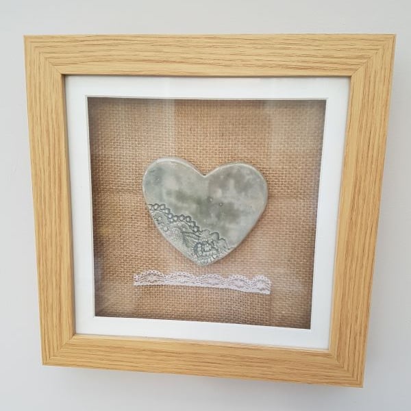 Dappled Lace Ceramic Heart in Frame
