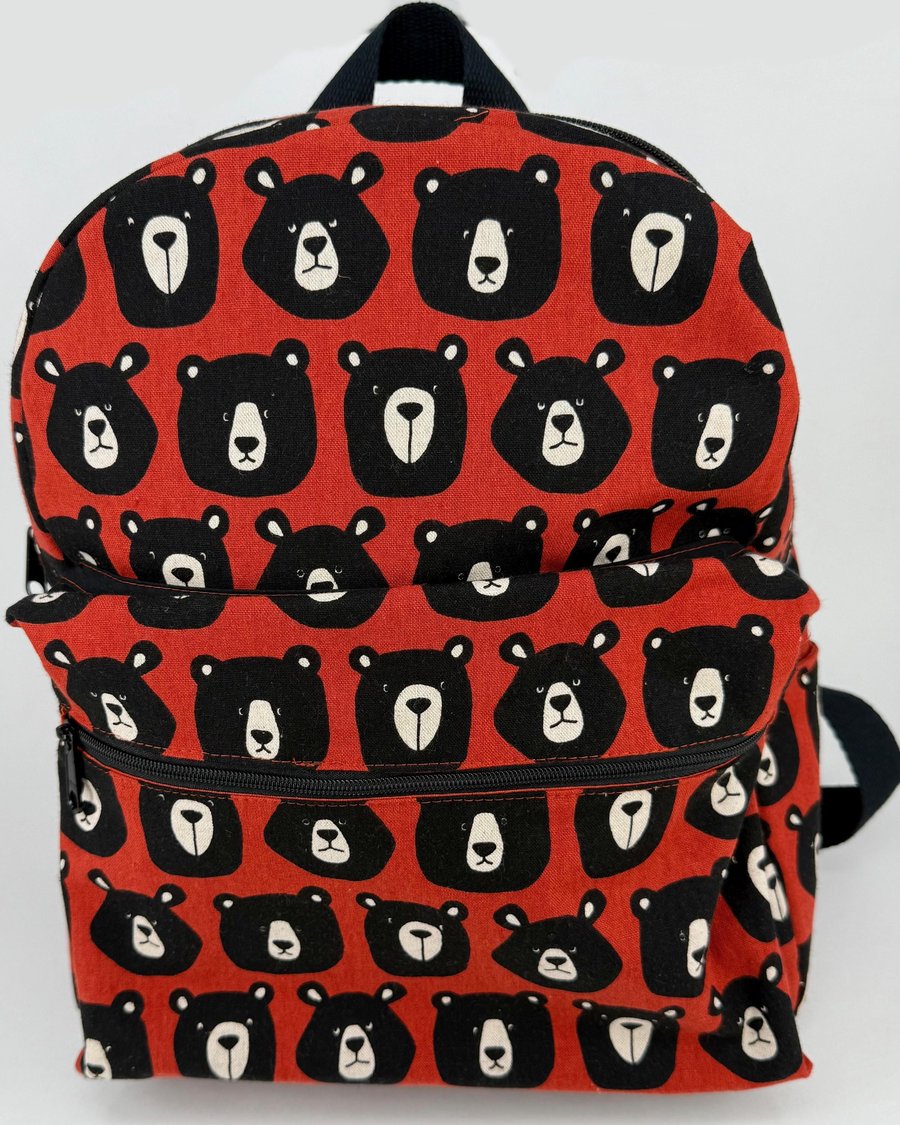 Handmade Cotton Canvas Backpack: Cheeky Bear Design, Multiple Pockets