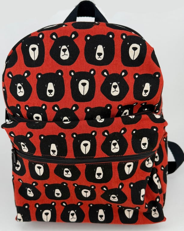 Handmade Cotton Canvas Backpack: Cheeky Bear Design, Multiple Pockets