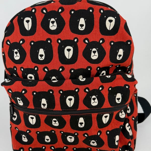 Handmade Cotton Canvas Backpack: Cheeky Bear Design, Multiple Pockets