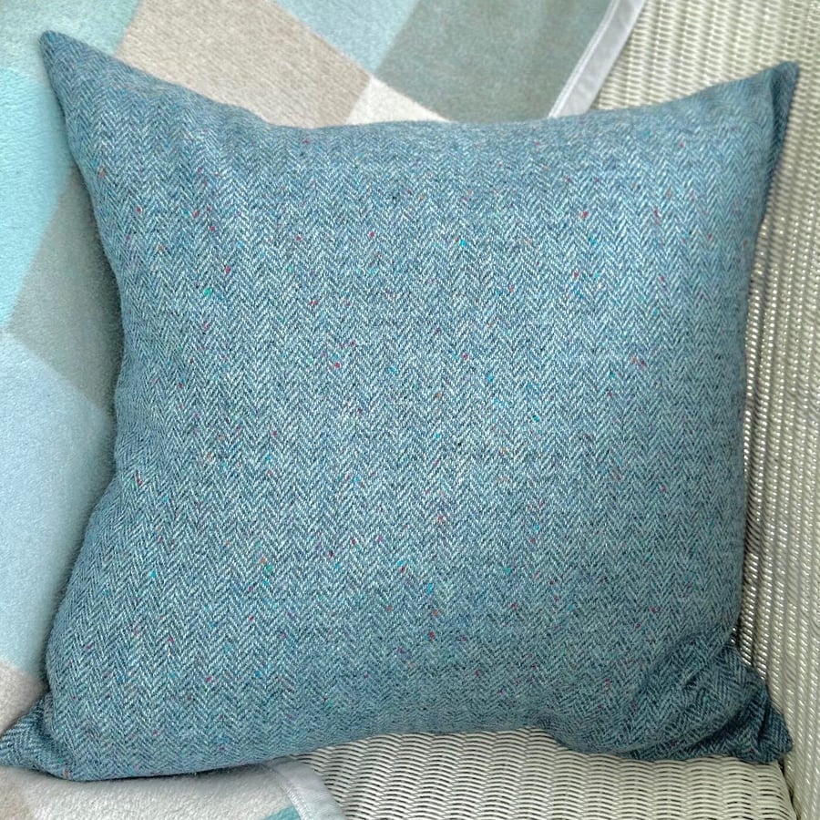 Tweed Scatter Cushion with Pad, Blue 46x46cm