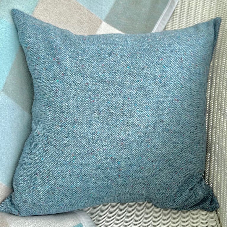 Tweed Scatter Cushion with Pad, Blue 46x46cm