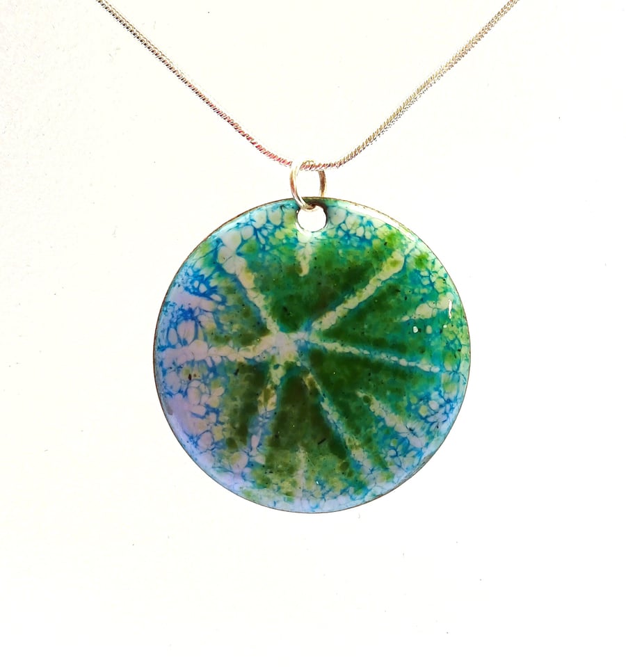 Colour burst enamelled copper pendant 195