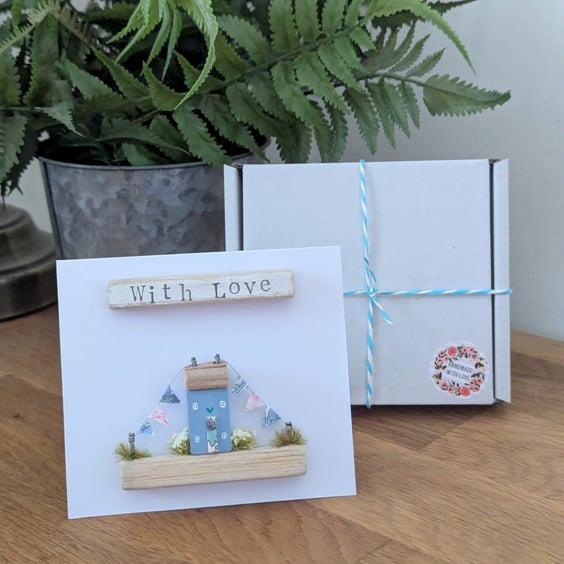 With Love Card With Removable Wooden Cottage Gift