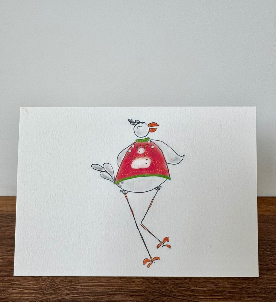 Cheeky Seagull in Tacky Christmas Sweater Card