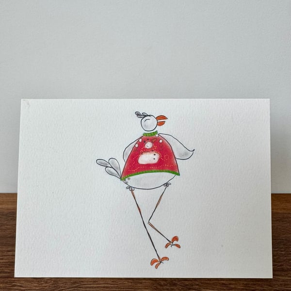 Cheeky Seagull in Tacky Christmas Sweater Card