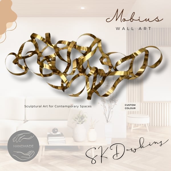 Contemporary Metal Wall Art Large - Gold Infinity Loop Sculpture - Abstract