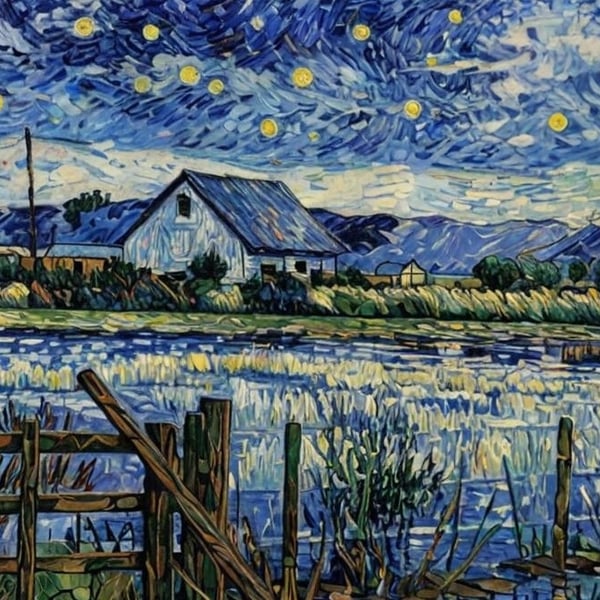 A4 Print Blue Yellow Flooded Field Norfolk Broads 