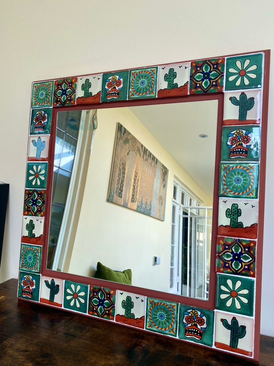 Handmade terracotta tile mirror