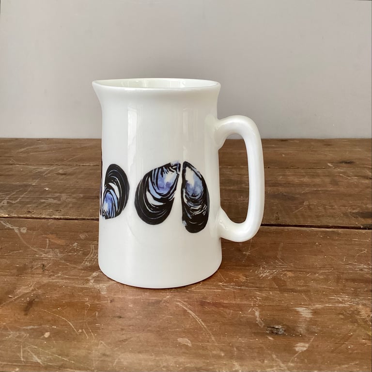 Mussel shell design jug - half pint, bone china, coastal home kitchenware