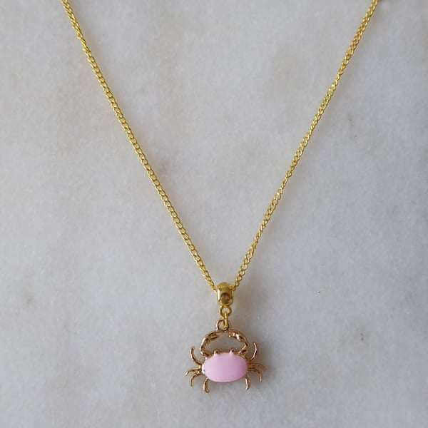 Enamelled Crab Pendant with gold plated Chain