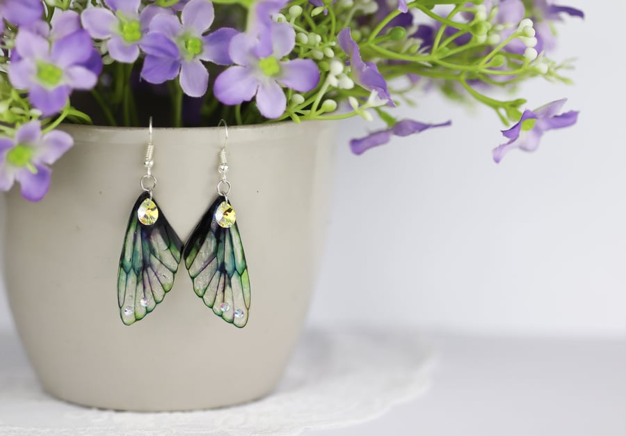 Fairy Wing Earrings - Butterfly Cicada - Bright Green - Fairycore - Gift - Boho
