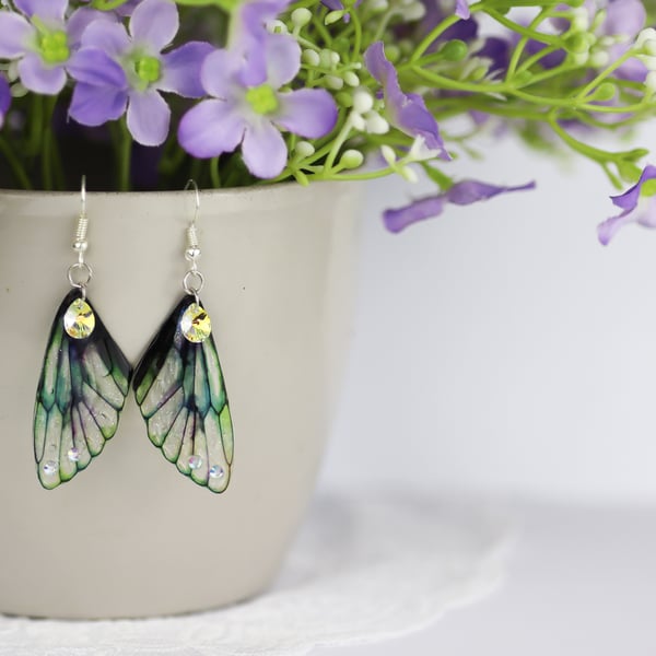 Fairy Wing Earrings - Butterfly Cicada - Bright Green - Fairycore - Gift - Boho