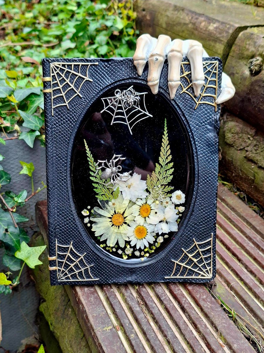 Gothic Skeleton Hand Photo Frame Botanical Resin Glitter Spooky Halloween Alt