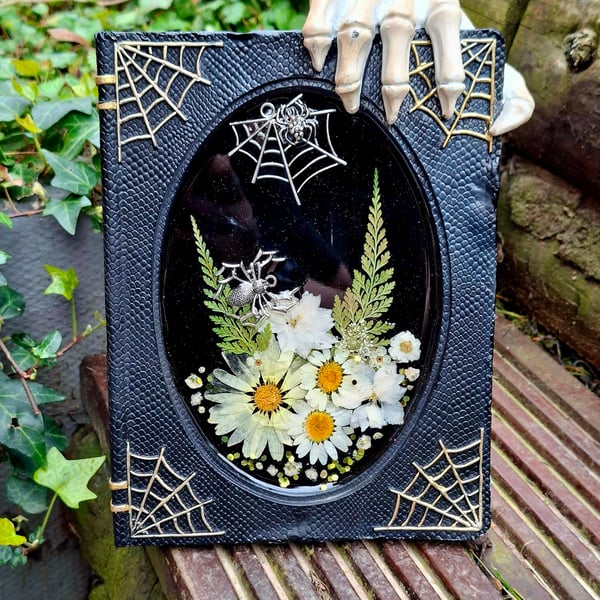 Gothic Skeleton Hand Photo Frame Botanical Resin Glitter Spooky Halloween Alt