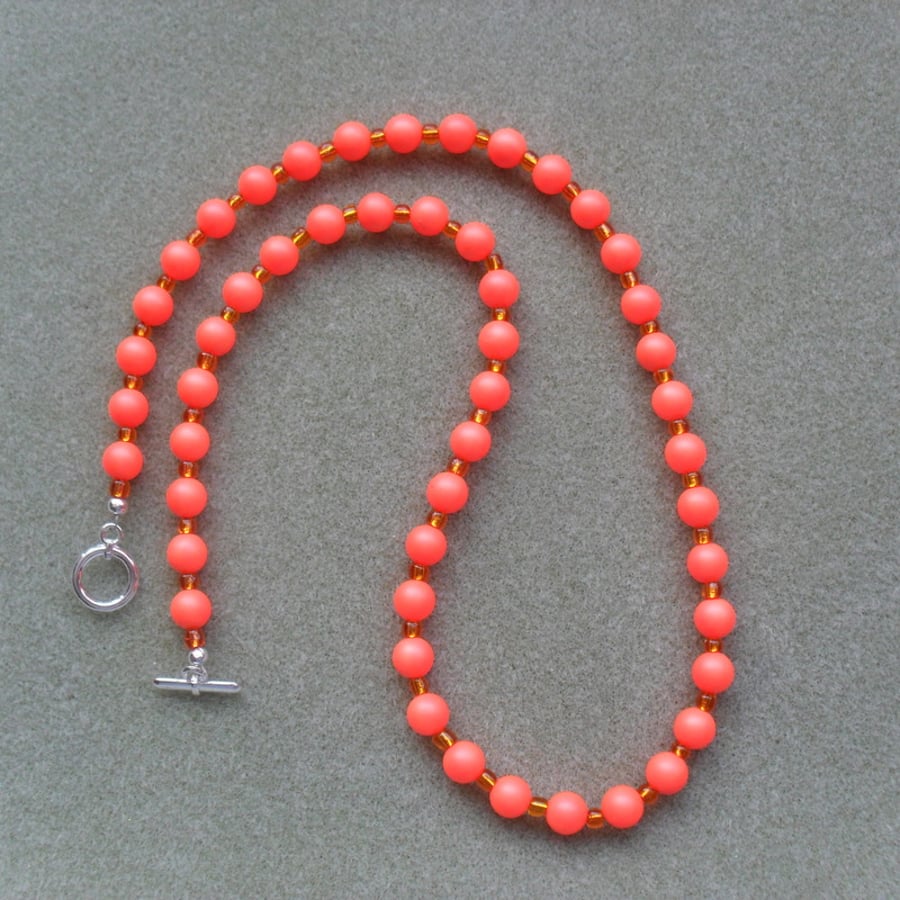 Clearance was 10 pounds now 5 BRIGHT Orange Shell Pearl Necklace