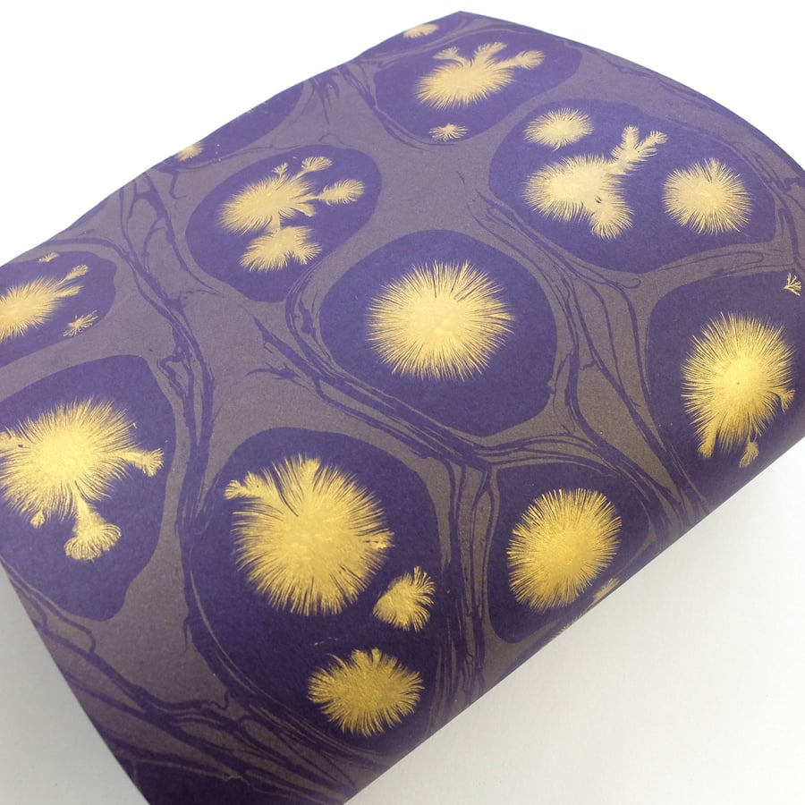  A4 Marbled paper sheet 'Star burst fracture' pattern in purple and gold  