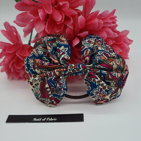 Hair bobble bow in teal cherry red pattern. 3 for 2 offer.  