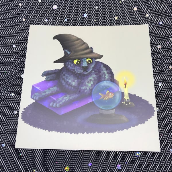 Mystical Cat Square Post Card Print