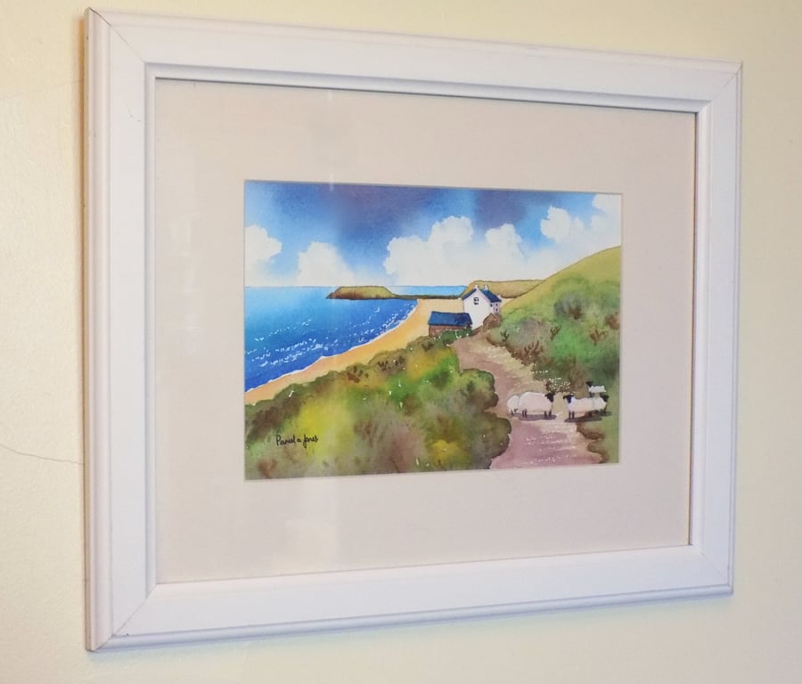 The Old Rectory, Rhossili Bay, Gower, Original Watercolor in 14 x 11 '' Frame