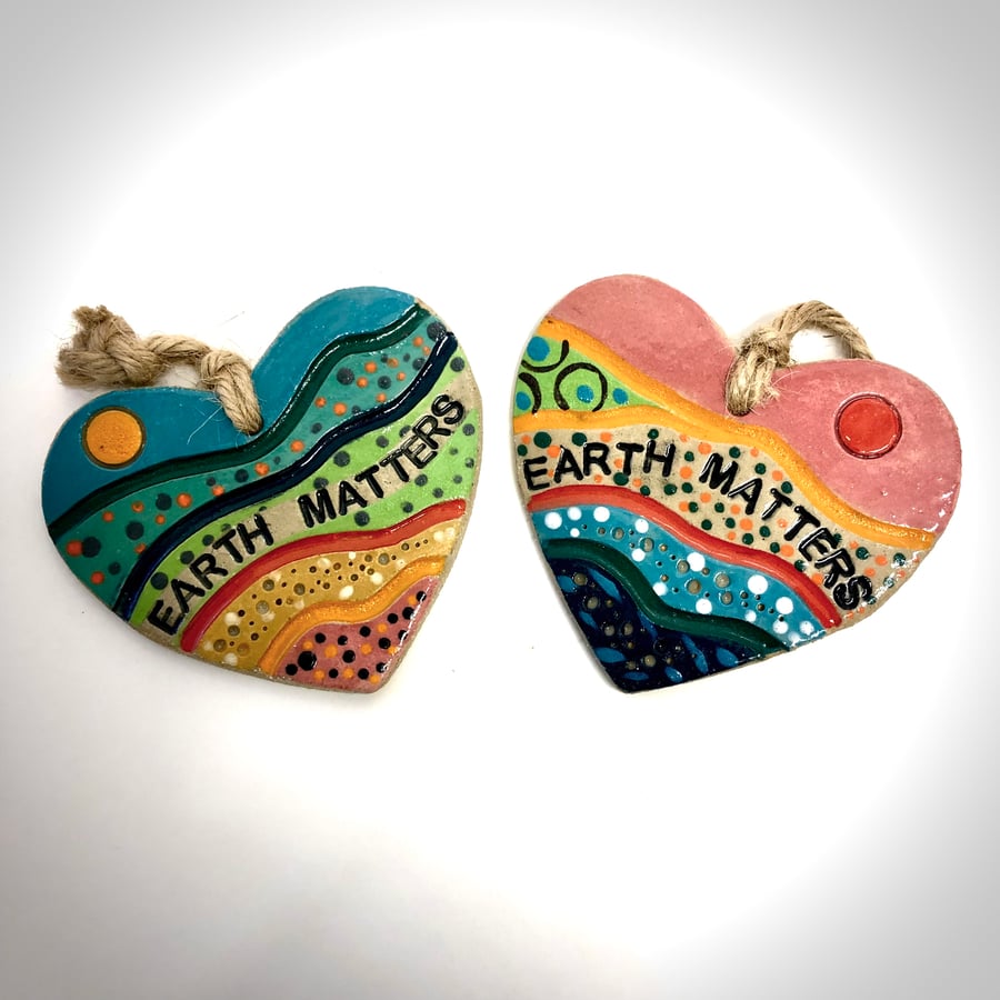 EARTH MATTERS CERAMIC STONEWARE HANGING HEART