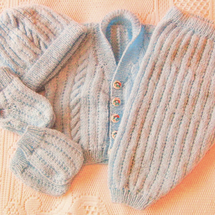 Hand Knitted Baby's Pram Set, Baby's Layette, Custom Make, Premature Sizes
