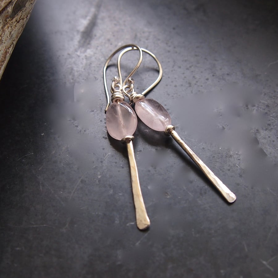 Sterling Silver Tadpole Earrings with Rose Quartz
