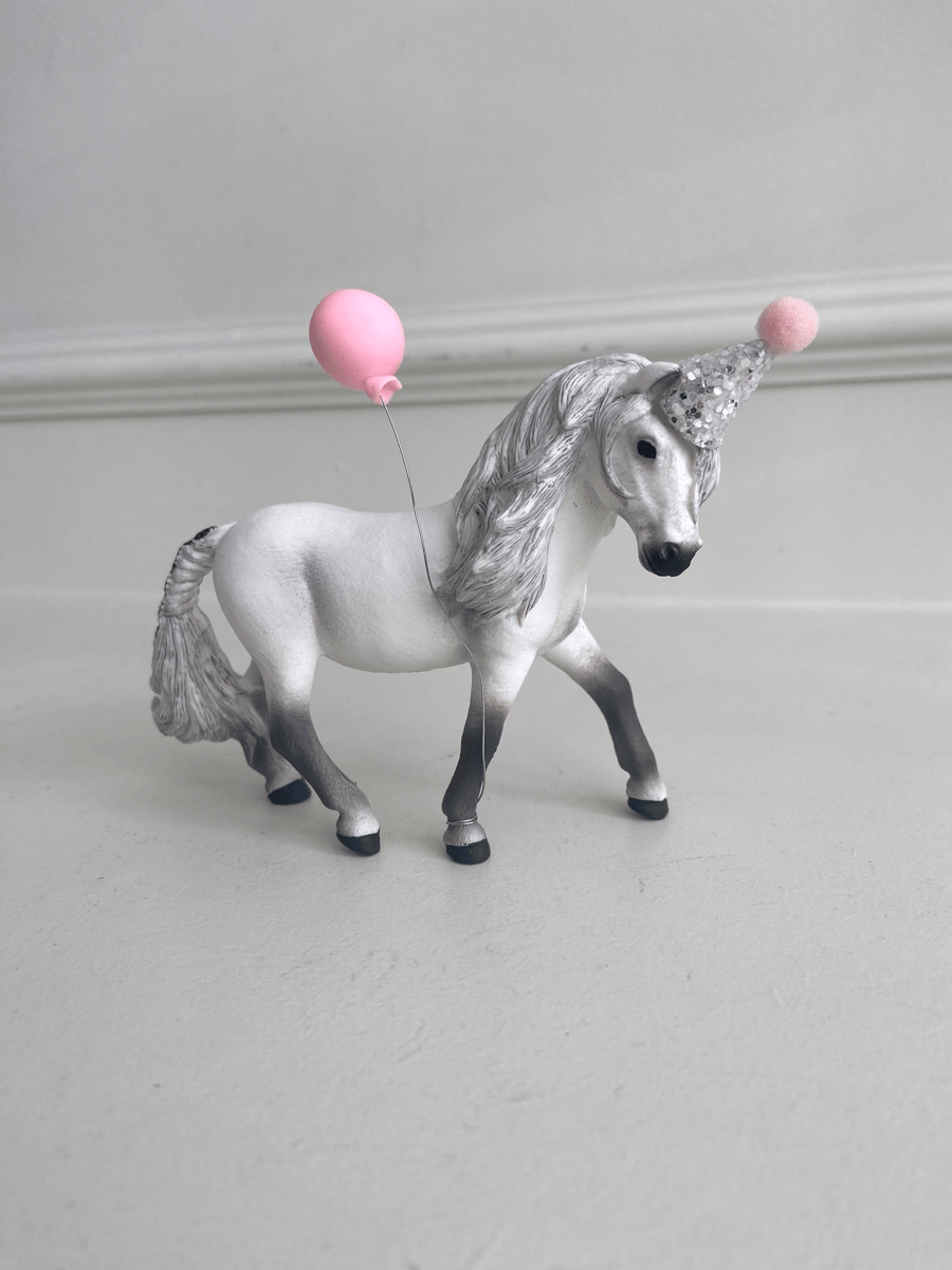 Custom Pony Cake Topper With Party Hat & Balloon