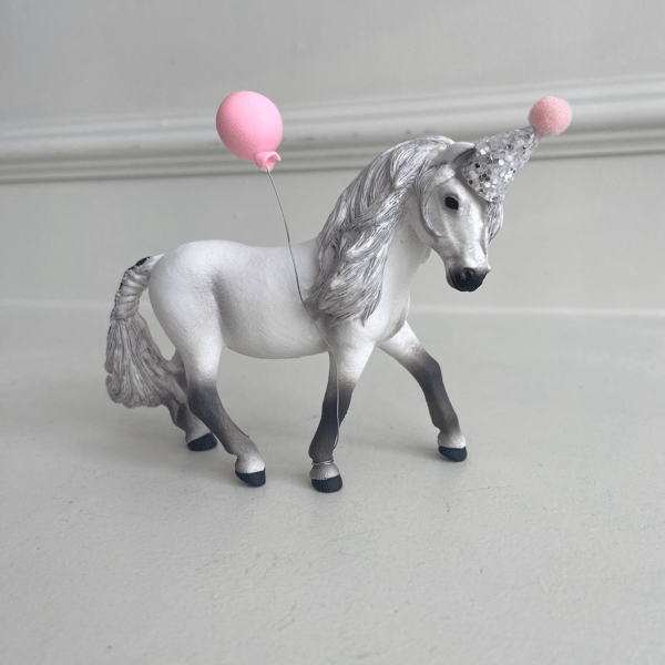 Custom Pony Cake Topper With Party Hat & Balloon