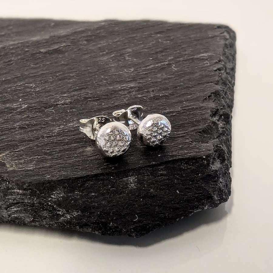 SILVER Tread Textured stud earrings, Handmade Urban Jewellery