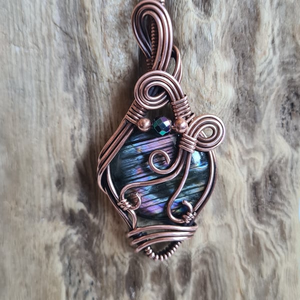 Natural Purple Labradorite & Copper Pendant Necklace Gift Crystal Jewellery 