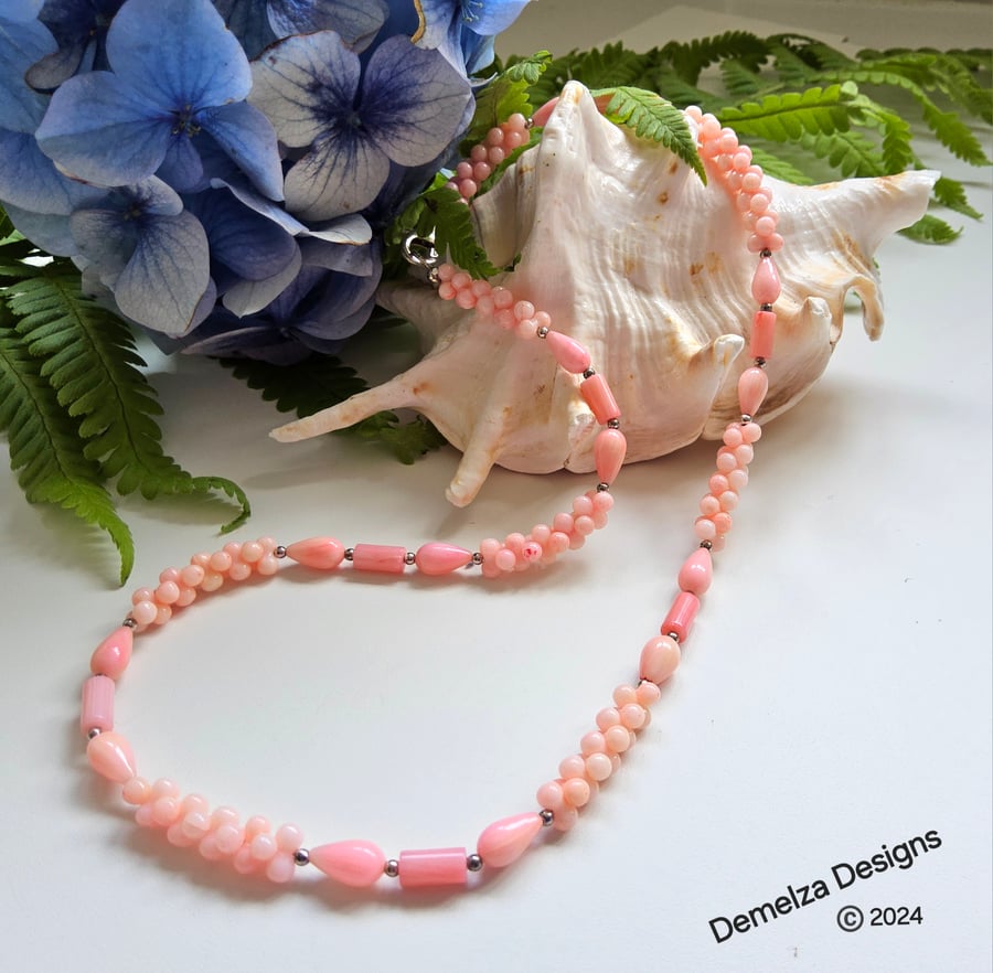 Pretty Dainty Eco Reclaimed Peach Coral (Sterling silver) Necklace